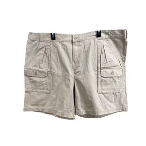 Cabelas Shorts Mens 48 Khaki Cargo Shorts Size 48 Pleated Pockets Outdoor Cargo